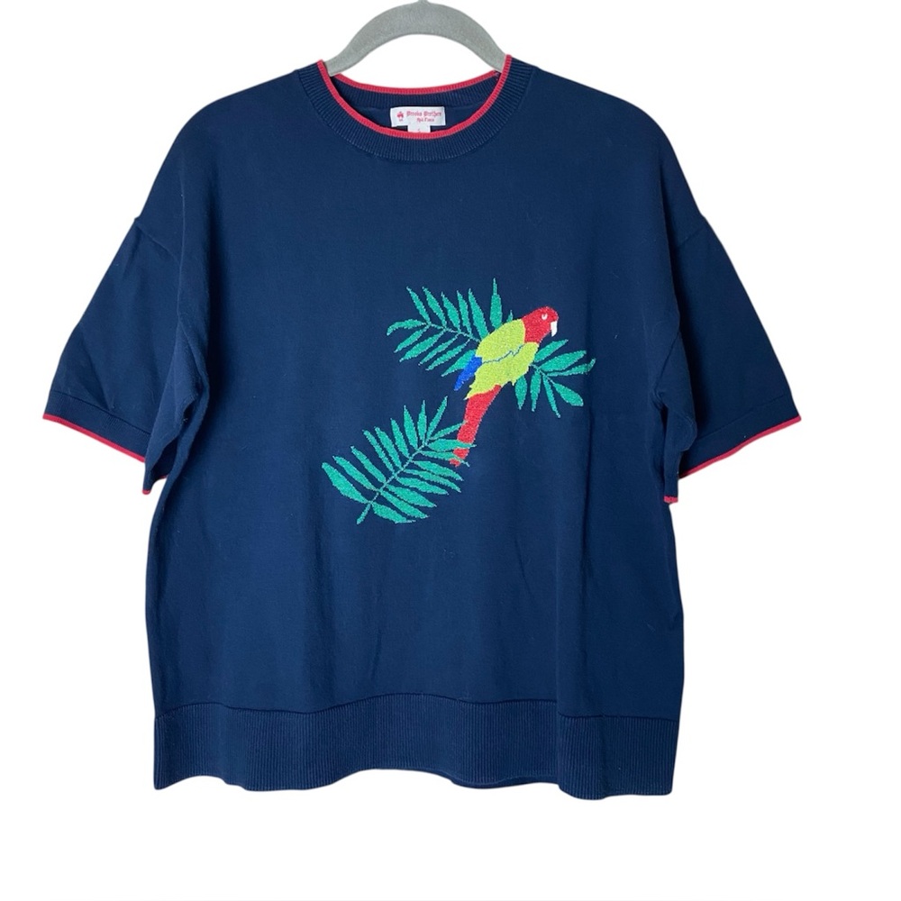 Brooks Brothers Shimmer Parrot Embroidered Tropical Sweater Top Small